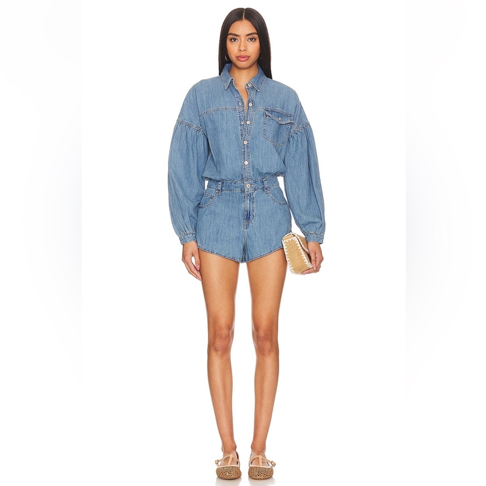 Free People Blue Denim Romper